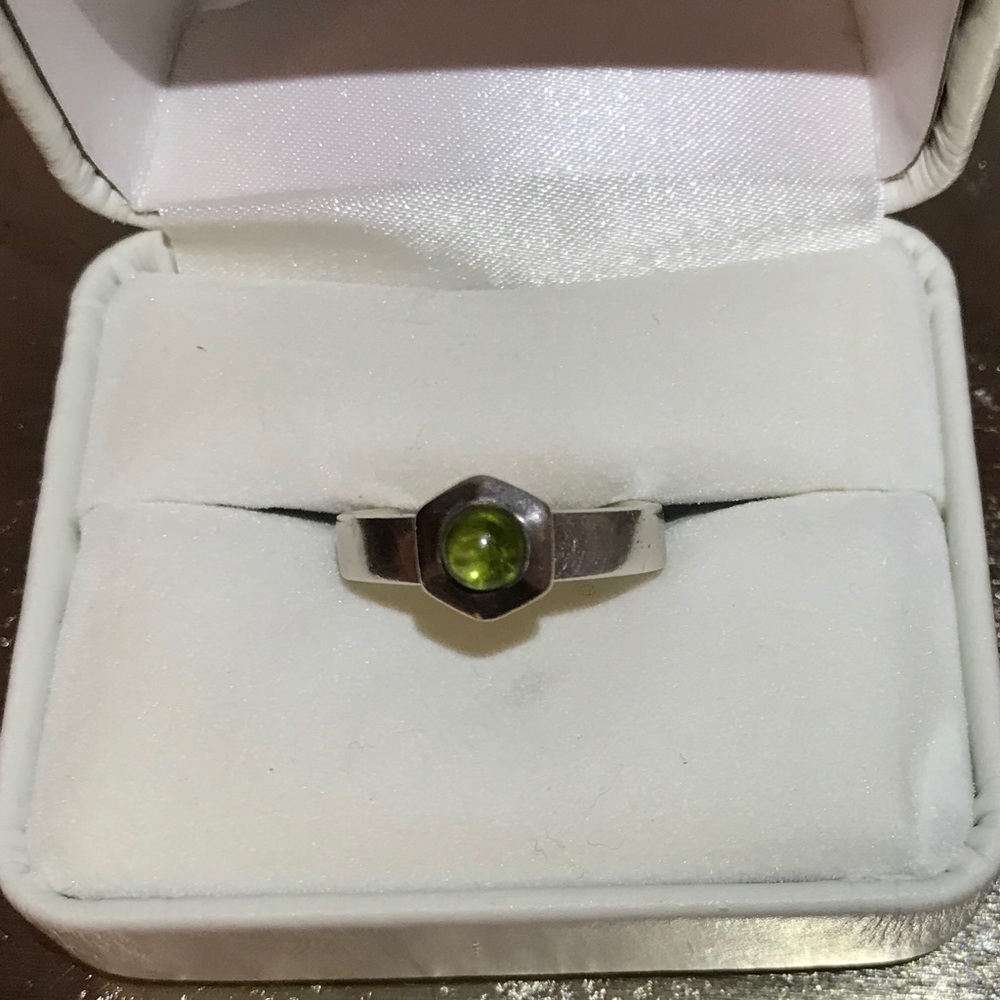 Rare Green Amber & Sterling Silver Ring